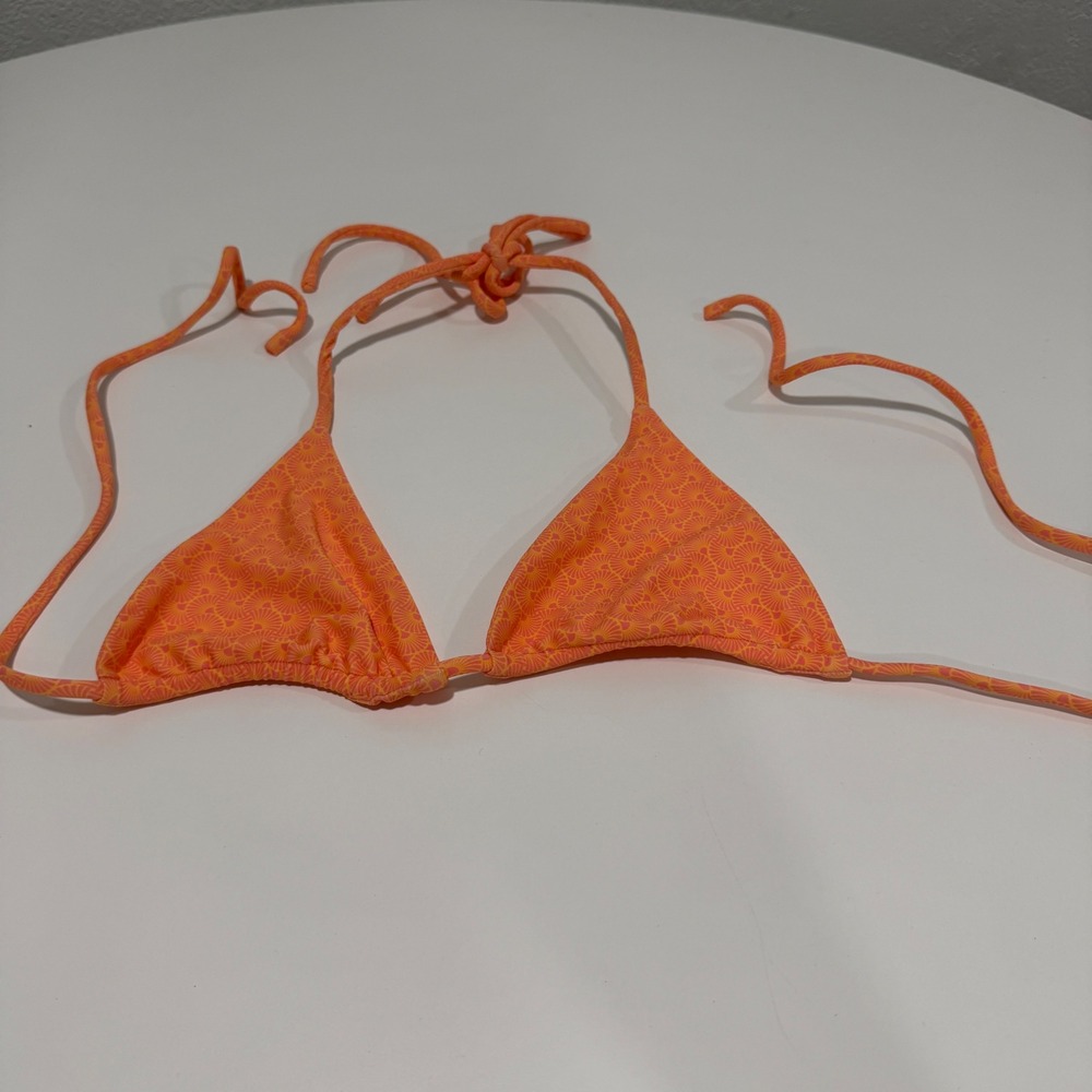 Leni Swims Orange Pink Shell Print Triangle Bikini Top Small Adjustable String